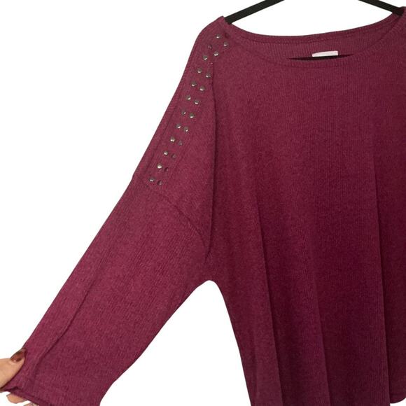 New York Laundry Studded Shoulder Knit Top – Plum – 2X - Picture 2 of 4